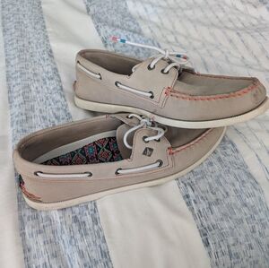 Men's Sperry Top-Sider Casual Boat Shoes Sneakers Size 13 Beige Leather